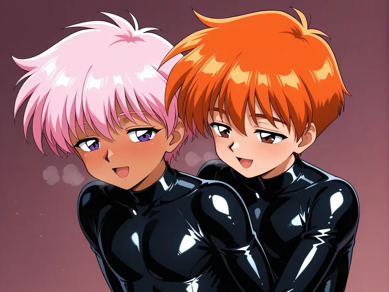 黒いラバースーツを着た男の子を描いたイラスト