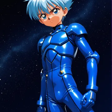 青いラバースーツの男の子を描いたイラスト