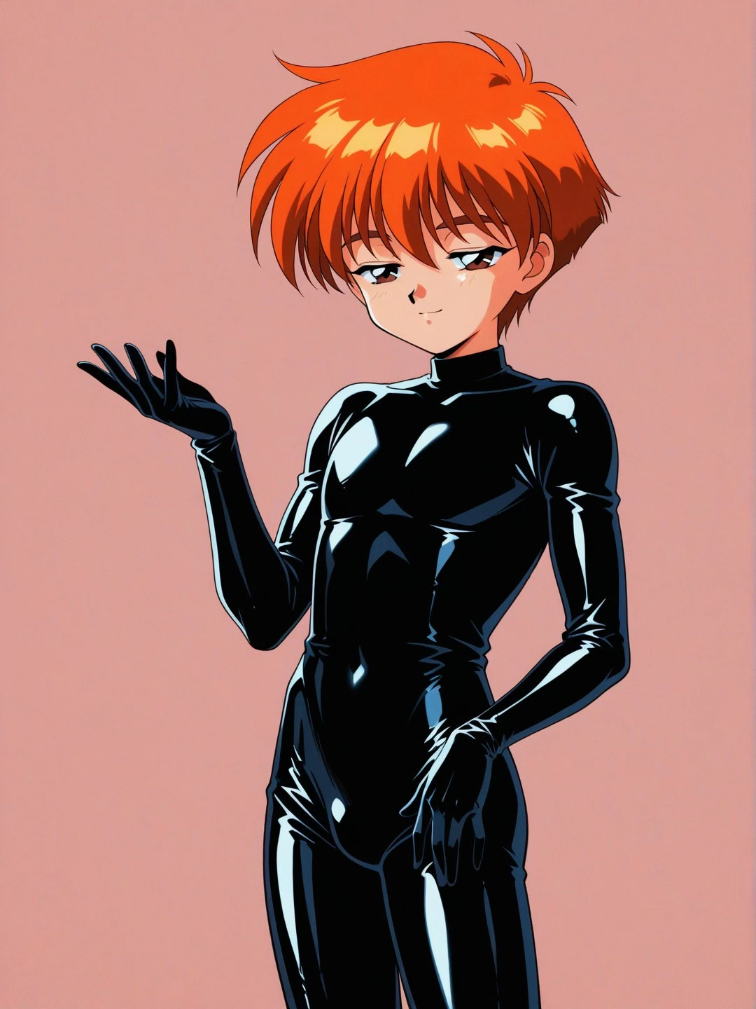 黒いラバースーツを着た男の子を描いたイラスト
