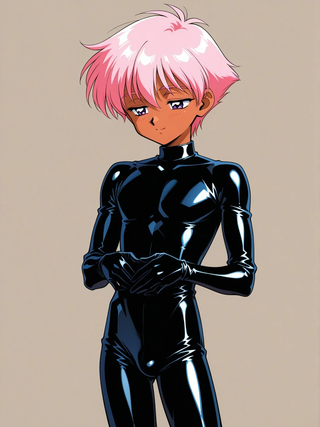 黒いラバースーツを着た男の子を描いたイラスト